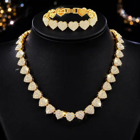 Women's 14K Gold/Silver Plated Chic Dainty Heart Motif Jewelry Set - Heart Necklace, Bracelet, Giftable Choker for Horseshoes & Outdoor Lawn Game Enthusiasts