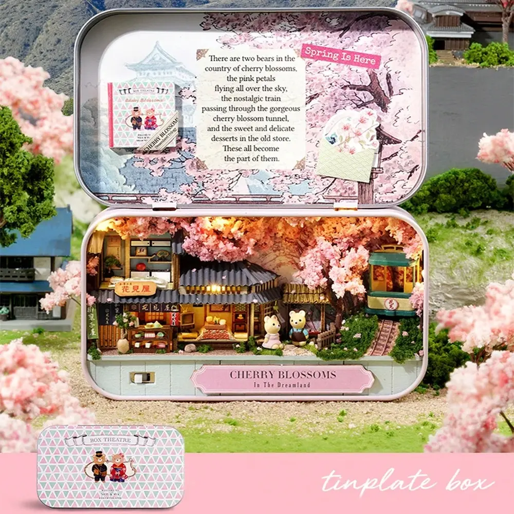 Wooden DIY Box-Style Theatre Miniature Doll House Kit, Handmade Assembleable Craft Set, Gift for Kids