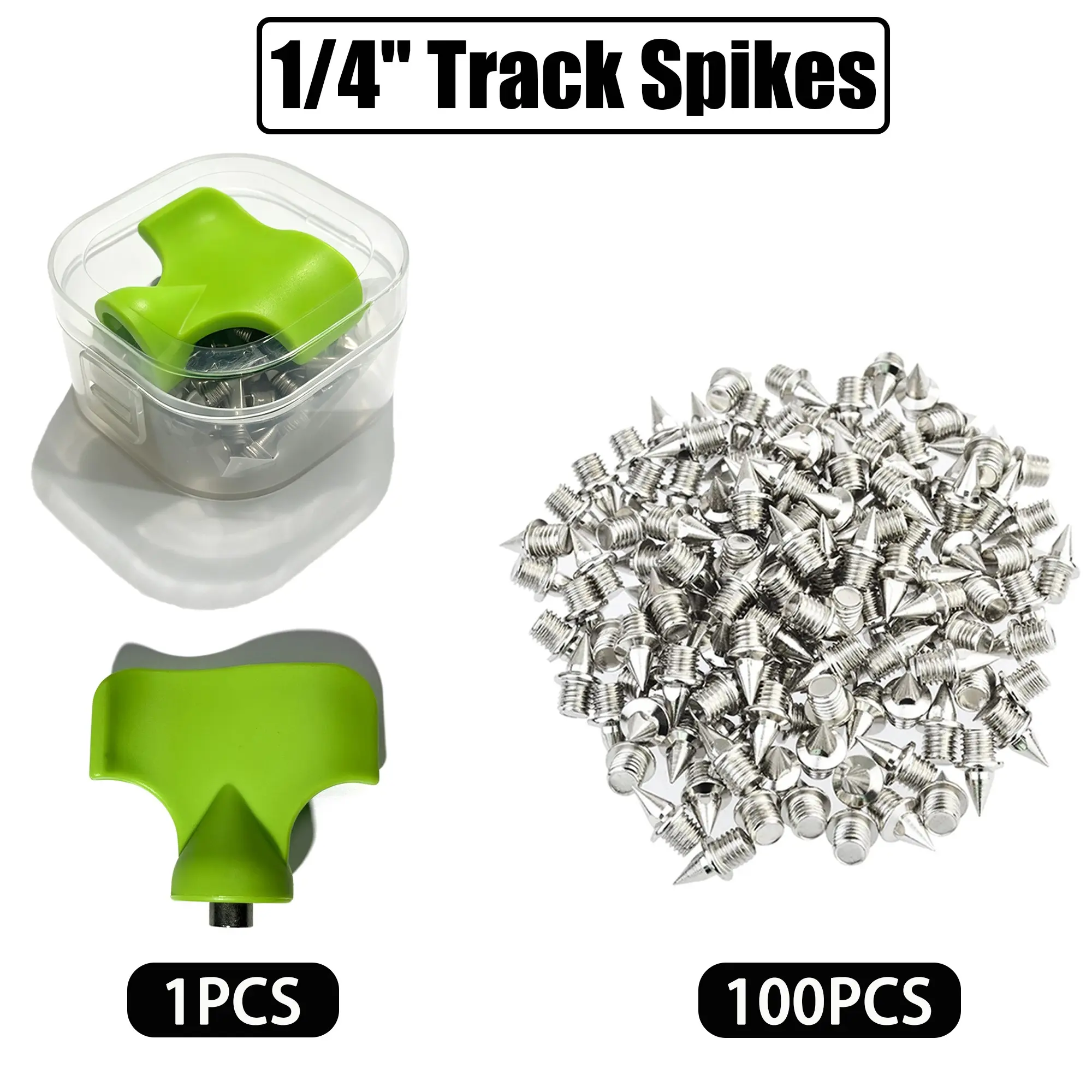 100pcs 1/4 Inch Steel Track Spikes, Wear Resistant Running Shoe Replacement Spikes, Includes Spike Wrench, Ideal for Sprinting & Cross Country