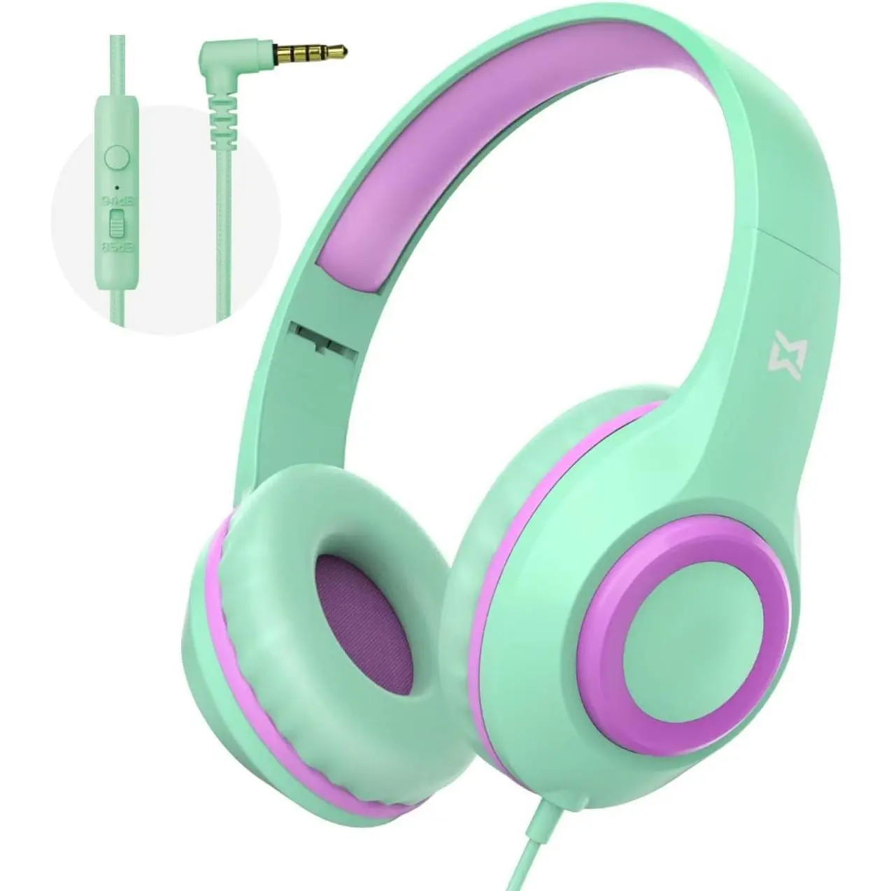 Headphones with Mic, 94dB Volume Limit Over Ear  Headphones Wired for School - Mint