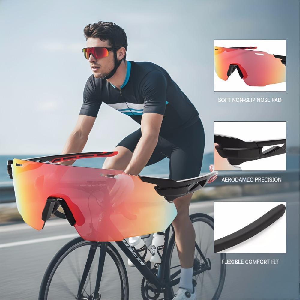 Polarized UV400 Cycling Sunglasses for Men and Women, Pro Performance Gradient Shield with Soft Nose Pad & Flexible Fit, Lightweight Aerodynamic Sports Glasses for Outdoor Bike Riding Hiking
