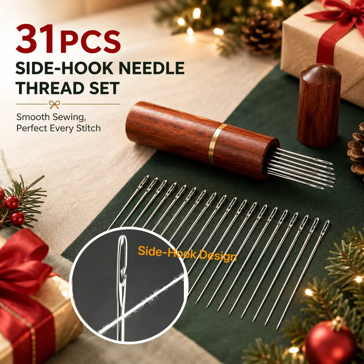 30 Pcs Self Threading Sewing Needles,Embroidery Needles Side Threading Hand Sewing Needles, with Wooden Needle Case,for Knitting Mending DIY Embroidery Sewing#tiktokshopbacktoschool-YY2