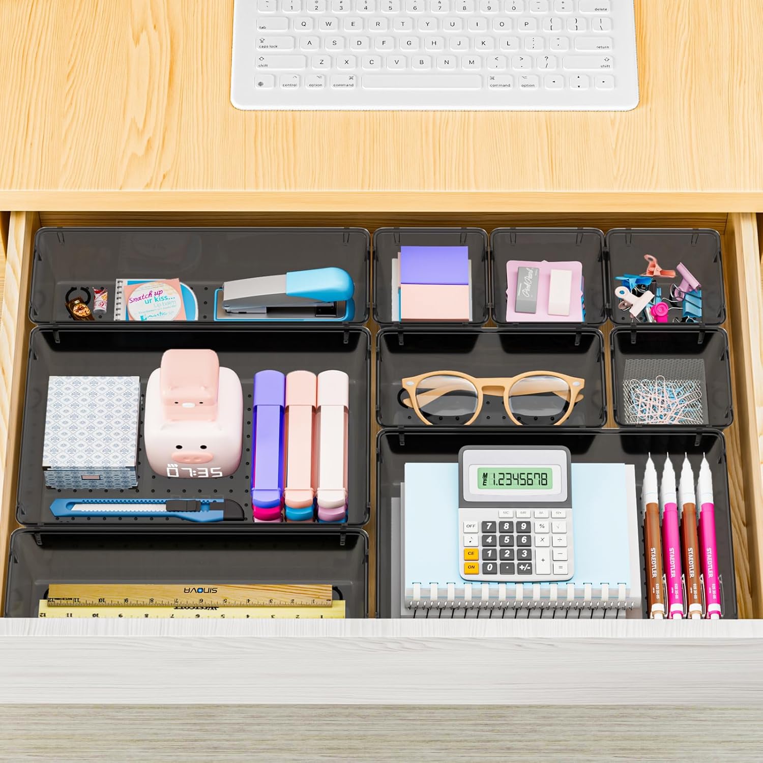 ZY 25 PCS Plastic Drawer Organizer Set, 4-Size Versatile Organizer Trays & storage Bins for Makeup, Jewelry, and Gadgets in Bathroom, Bedroom and Office