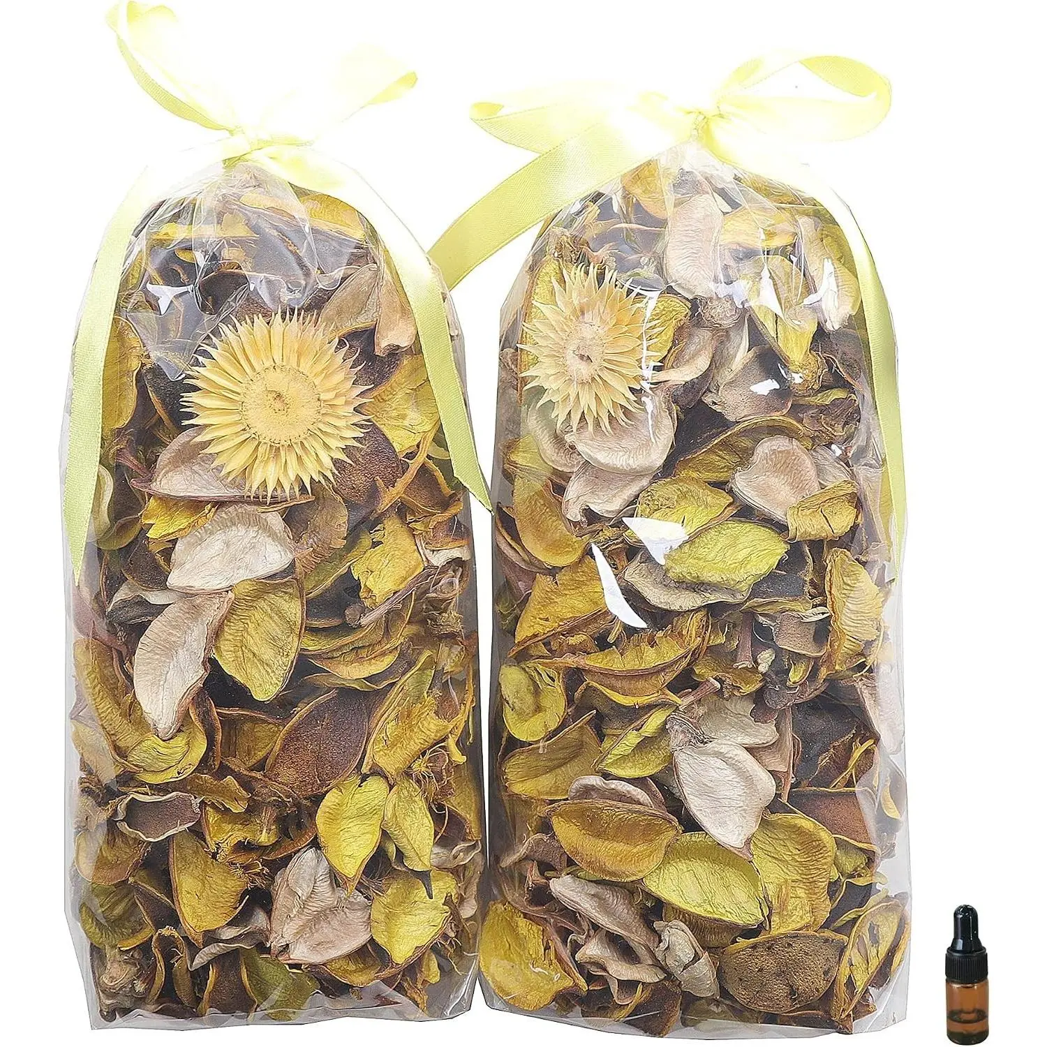 Potpourri Bowl Filler, Lemon Scented Potpourri Bags,Yellow Decorative Dried Flowers, Home Fragrance Perfume Petal,Vase Decor,2 Bags,8.4 oz