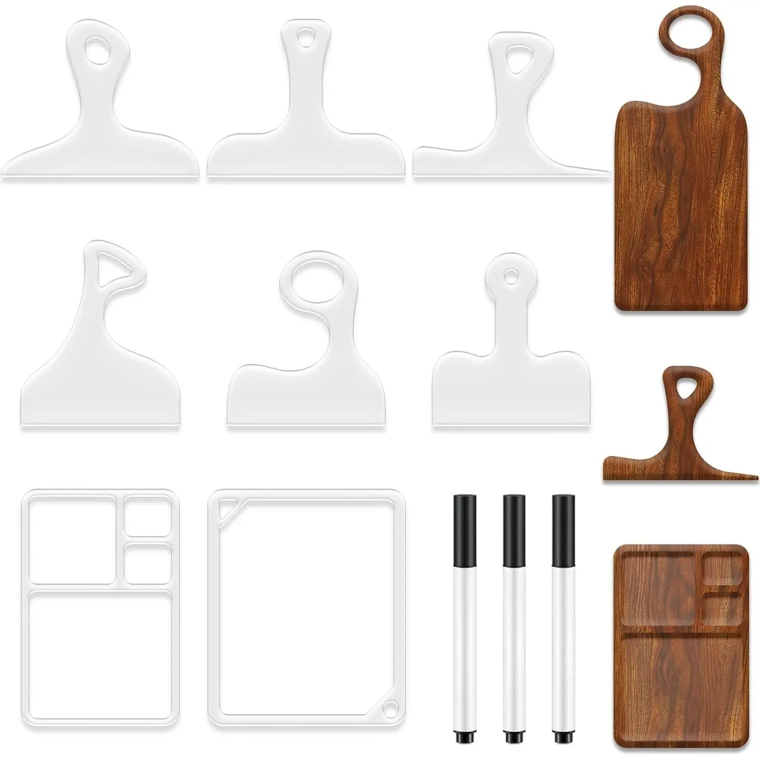 8PCS Woodworking Router Templates Including 6 Acrylic Charcuterie Board Handle Template 2 Tray Cutting Board Template with 3 Pens Angled Curvy Tracing Stencils Cut Guide Tools