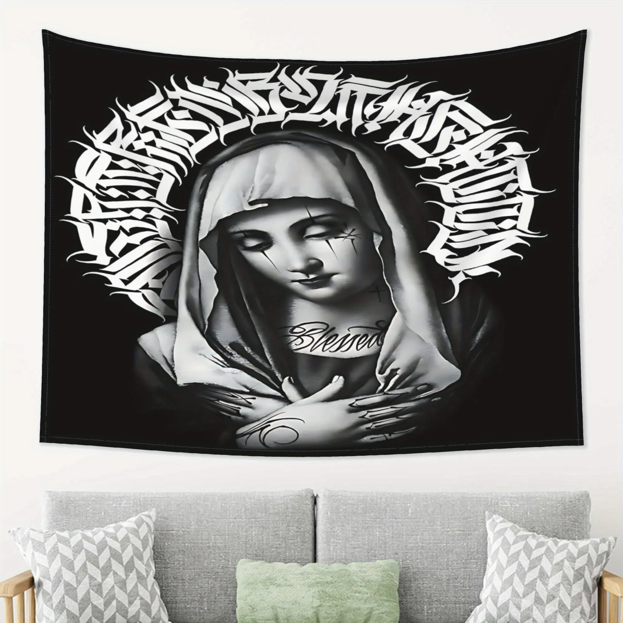 2D Flat - 2D Flat - A Single Piece 2D Flat Chicano Tattoo Tapestry, Perfect for Enhancing The Decor of Living Rooms, Bedrooms, Offices, Or Parties - an Excellent Present for Sports Fans, a Fashionable Touch for Any Bedroom