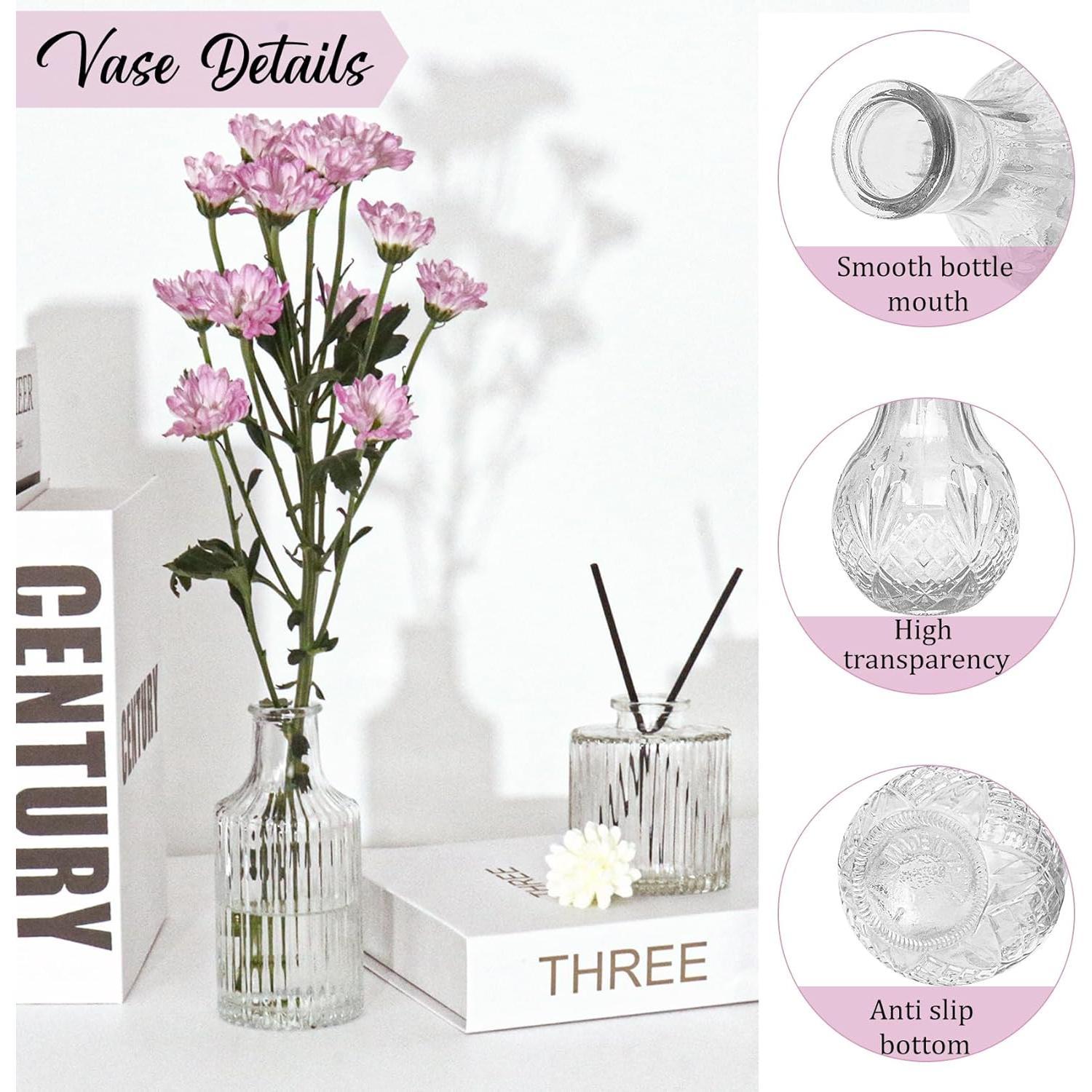 36 count Bud Vases Set SmallGlass Bottles Clear Bud Vases in Bulk Multiple Shape Cute Glass Vases for Rustic Wedding Centerpieces Table Decorations andDecor(Clear)
