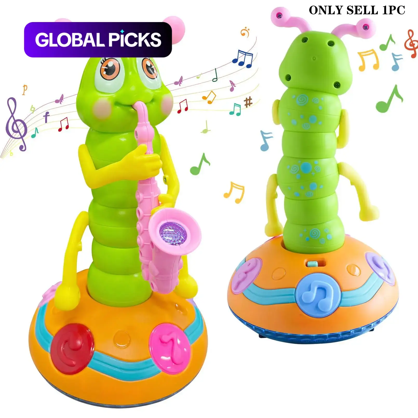 Cute Caterpillar Design Saxophone Toy, Musical Light-Up Play Toy, 1 Box Electric Singing & Dancing Insect Toy, Musical Instrument Toy for Kids, Birthday Gift #GLOBAL PICKS