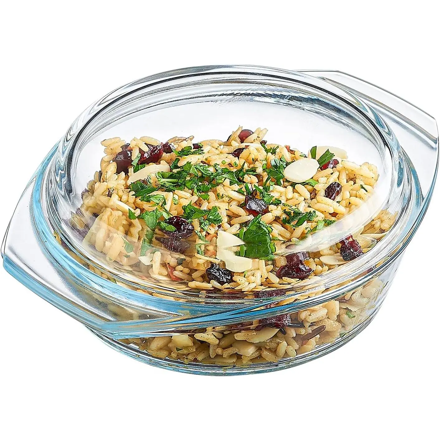 Casserole Dish With Lid, 24 Ounce Round Glass Cookware, Oven and Microwave Safe Borosilicate Glass, Made In Europe, 0.75 Qt