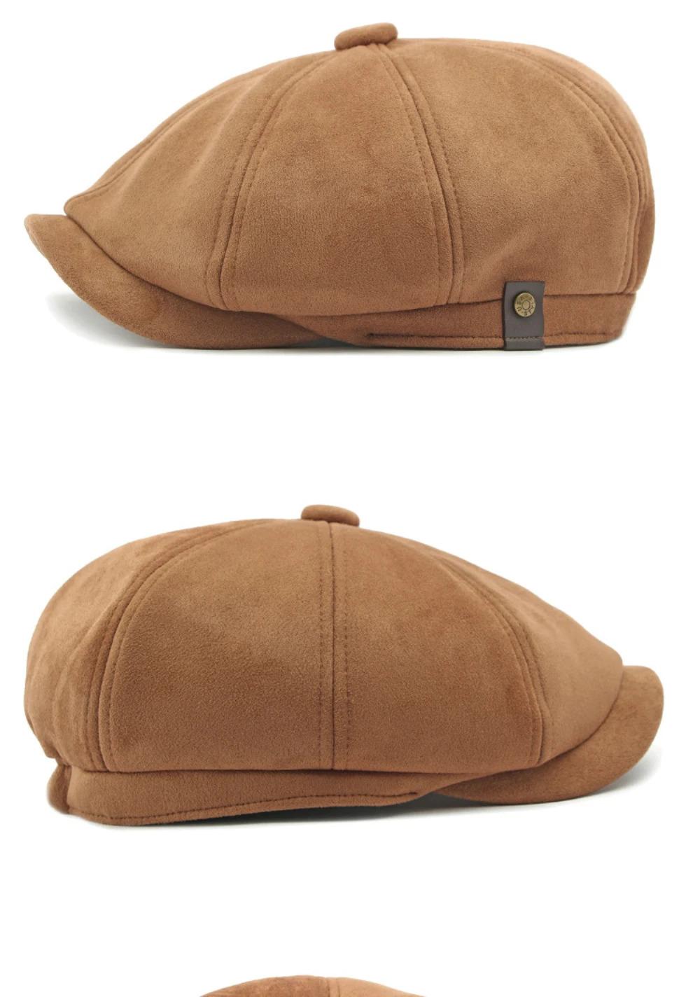 HT4580 Berets Men Women Hot Sale Suede Beret Cap Solid Octagonal Flat Cap Male Female Autumn Winter Hat Artist Painter Beret Hat