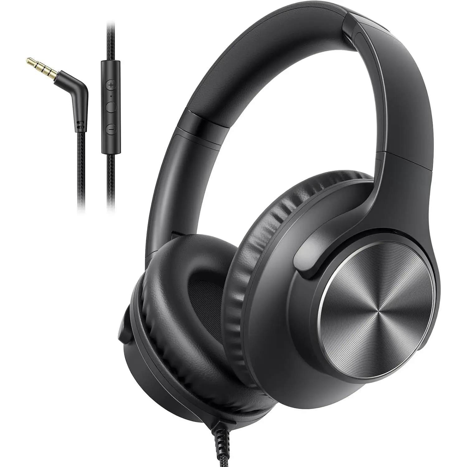 Wired Headphones with Mic, Volume & Playback Control, Over-Ear Foldable Headphones, 3.5mm Plug, 90? Swivel Ear Cups, 4.9ft -Free Cord for Tablet, Laptop, PC, School, Travel (Black)