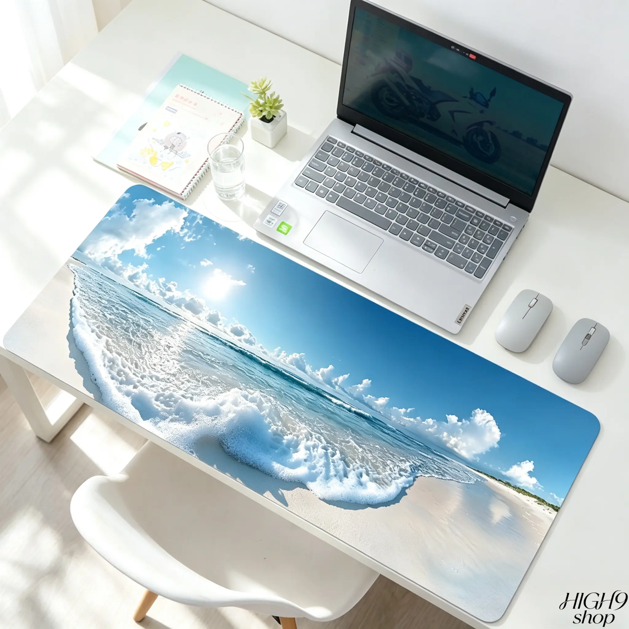 Realistic 3D Crashing Sea Waves Beach Large Desk Mat, Sky & Ocean Landscape Non Slip Washable Mousepad, Calming Nature Scenery Desktop Decor Accessory