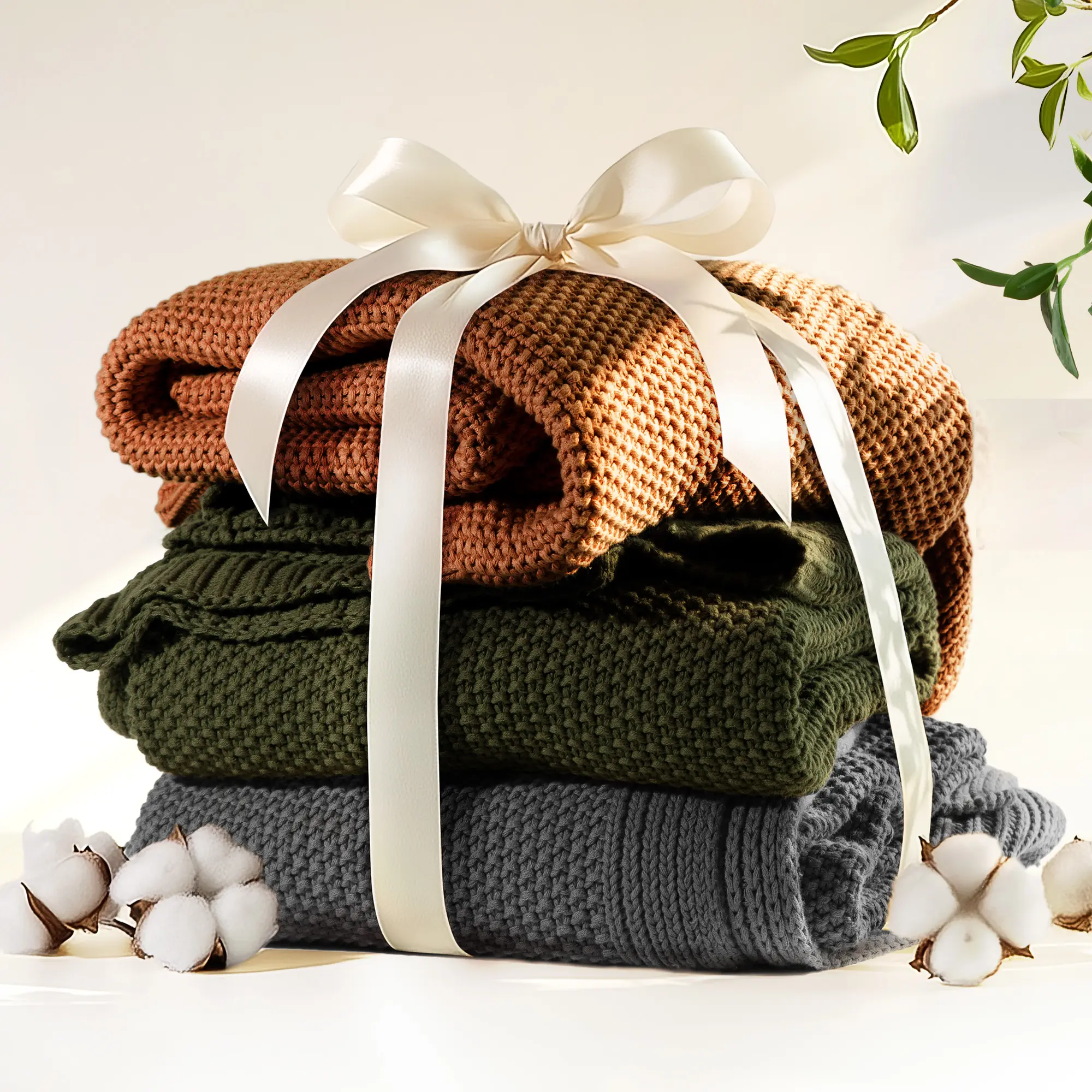 Blunique 100% Cotton Multi-Size Plain Knit Throw Blanket - Breathable Softness for Home Lounging, Lightweight Couch/Sofa/Bed Blanket, Living Room Decor Housewarming Gift