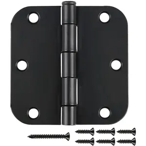 30 Pack Matte Black Round 3.5" x 3.5" 5/8" Radius Heavy-Duty Interior Door Hinges with Removable Pin, Hardware for Bedroom Office Farm Shed Gate Greenhouse Vent Window
