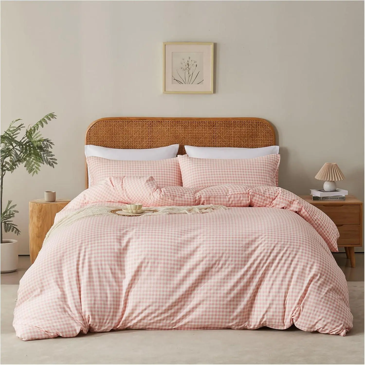 3Pcs Full Size Pink Gingham Duvet Cover Bedding Set, Soft Breathable Washed Microfiber, Hidden Zipper, Lightweight Cottagecore Farmhouse Decor for Girls, College Dorm Essentials