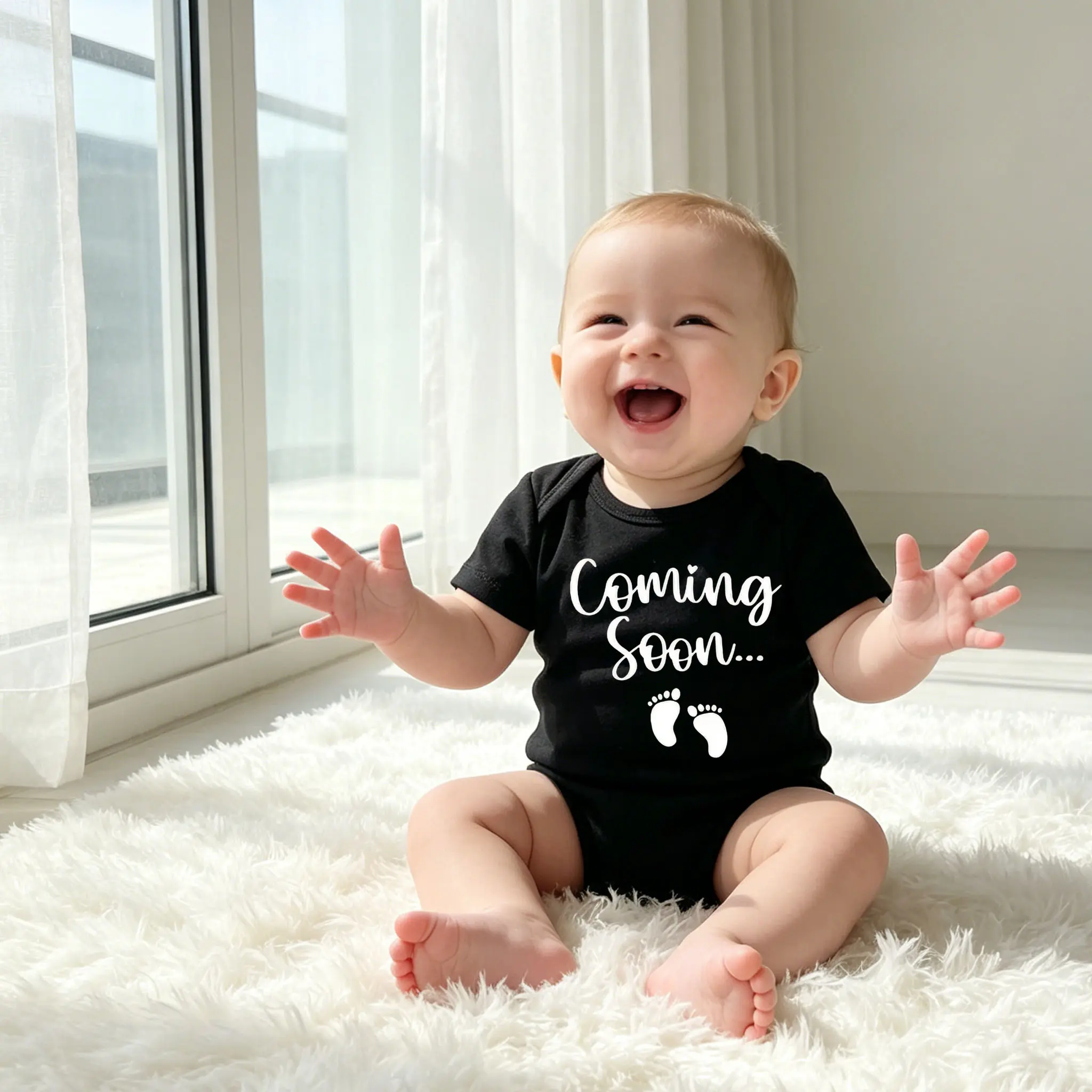 "Coming Soon..." Unisex Baby Newborn Infant Bodysuit, Soft 100% Cotton Breathable Short Sleeve Snap Buttons Onesie Home Daily Onesie Perffect for Baby Shower Gift