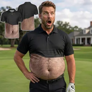 Funny Hairy Chest Polo Shirt, Realistic Dad Bod 3D Muscle, Six Pack Abs Gag Gift for Men, Hilarious Bachelor Party Prank Outfit#TikTokMadeMeBuyIt#FunnyPartyCostume#HalloweenPartyWear#MensFunnyGift#HolidayOutfit