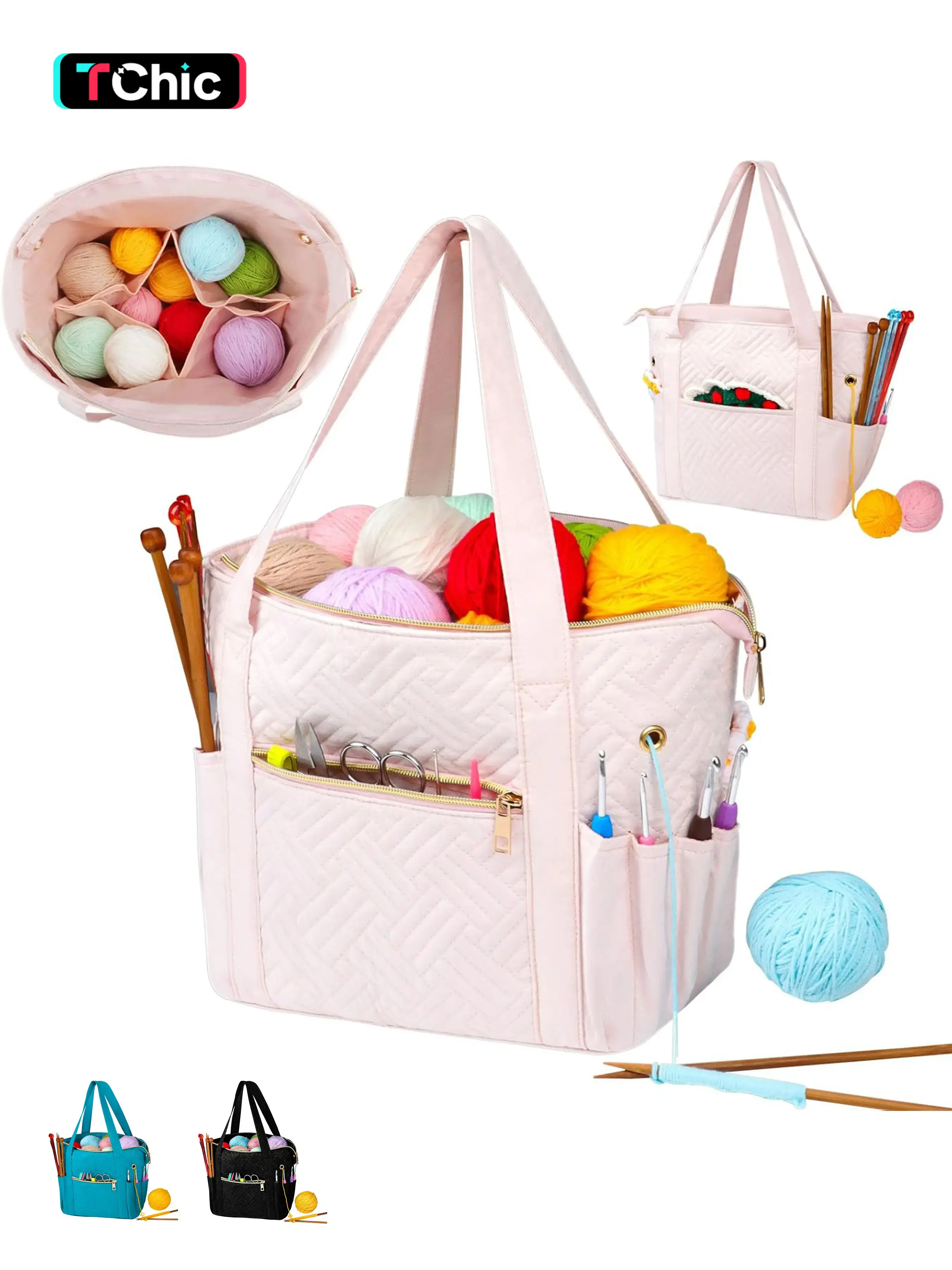 Crochet Bag Organizer, Portable Travel Case for Dk Weight Yarn Balls, Crochet Hooks & Knitting Needles Holder, Bag Accessories