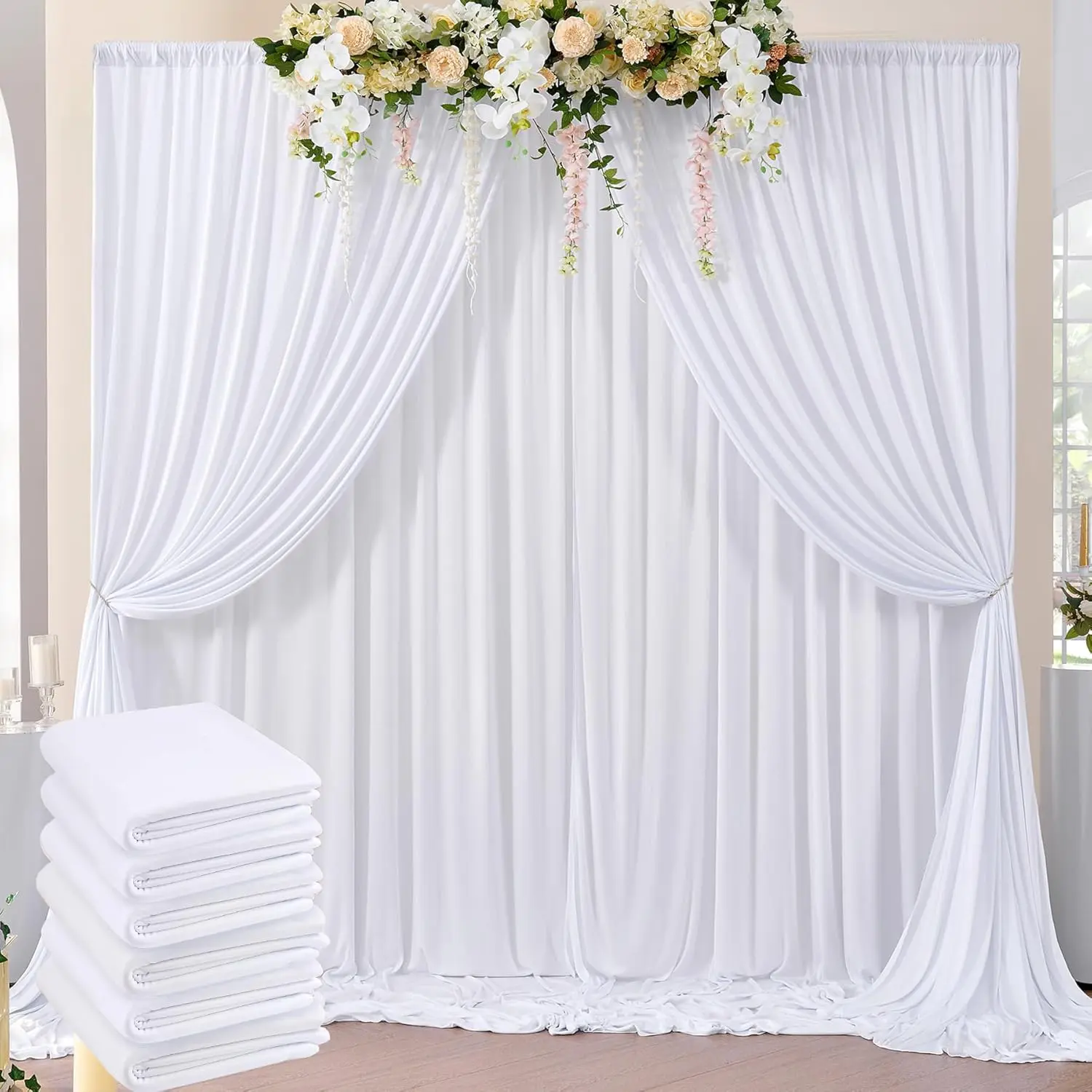 30 ft x 10 ft Wrinkle Free White Backdrop for Parties, Photo Backdrop Drapes 6 Panels 5x10ft Curtains for Weddings Birthday Photography Background Baby Shower
