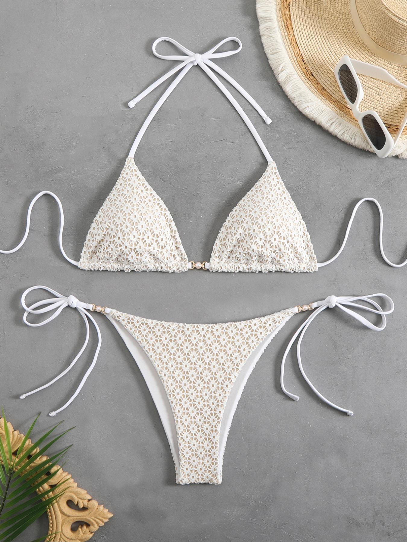 Women's Contrast Lace Bikini Set, Sexy Fashion Chic Swimwear Set for Beach Holiday Vacation, Ladies Swimsuit for All Seasons