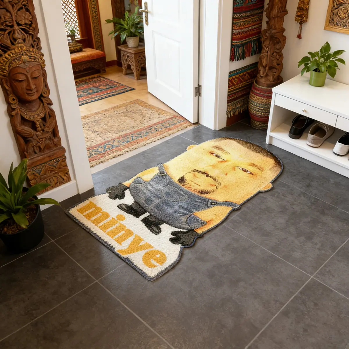 1 pcs, decorative rug, Minions spoof rug, artistic floor mat, bedside home decor rug, washable, non-slip rug, soft plush mat, Machine washable rugs, suitable for living room, bedroom, bathroom, relaxation area