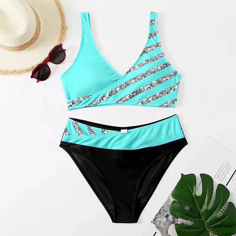 Rhinestone Sexy Bikini Set Women Two Piece Swimsuit Push up Padded Bathing Suit Sparkly Shiny Beachwear Summer Vacation Clubwear