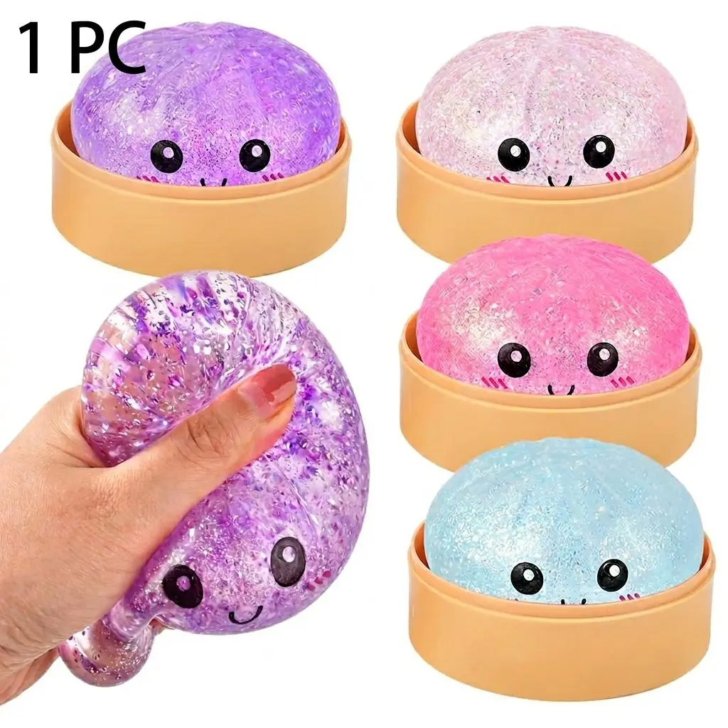New Maltose Gold Powder Emoji Baozi Stress Relief Toy, Soft Sensory Toy with Steamer, Cute Desk Decor for Stress Relief & Touch Training, Golden Dumpling Squishy, Soft Sensory Squishies, Kawaii Tpr Fidget