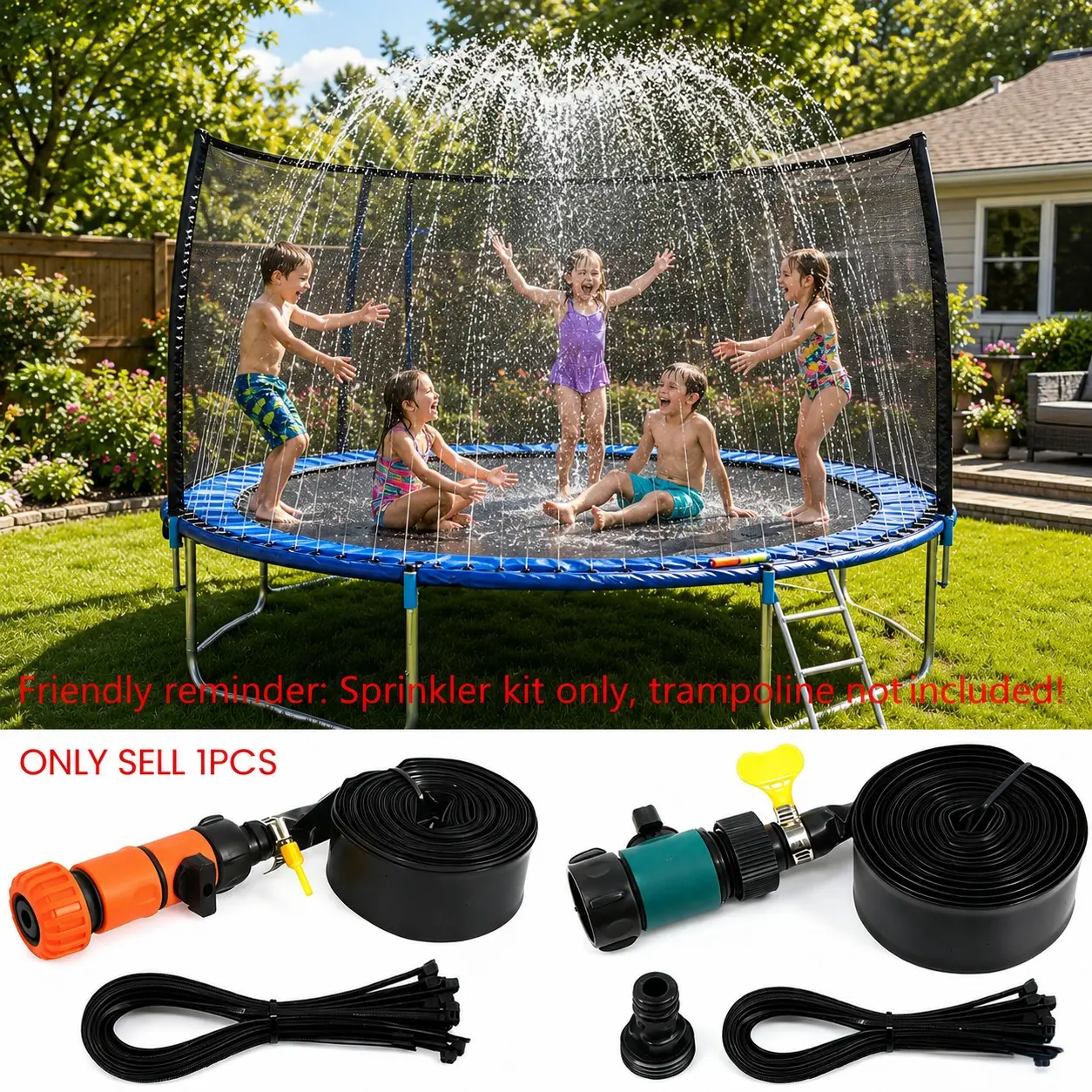Outdoor trampoline sprinklers, backyard water park sprinklers, outdoor cooling mist systems, garden watering hoses, and patio summer water trampoline accessories, Sprinkler For Trampoline.