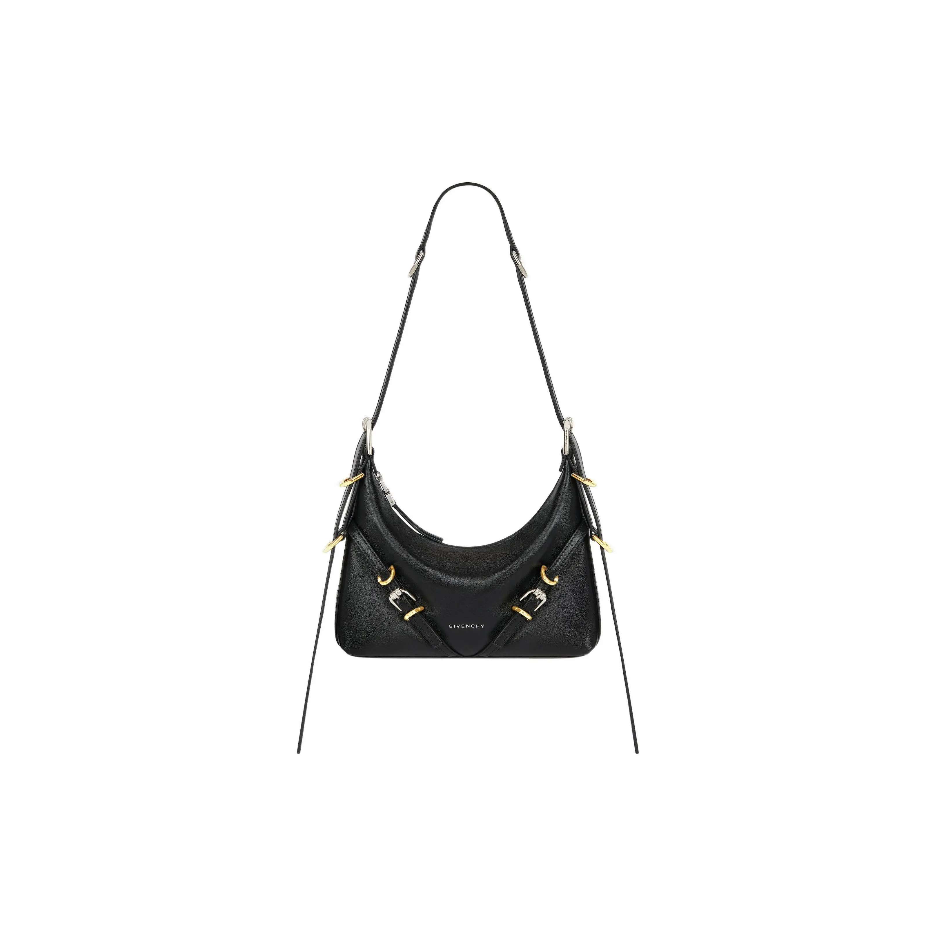Givenchy Voyou Adjustable Strap Zip-Top Leather Handbag for Women, Mini Crossbody and Shoulder Bag in Black