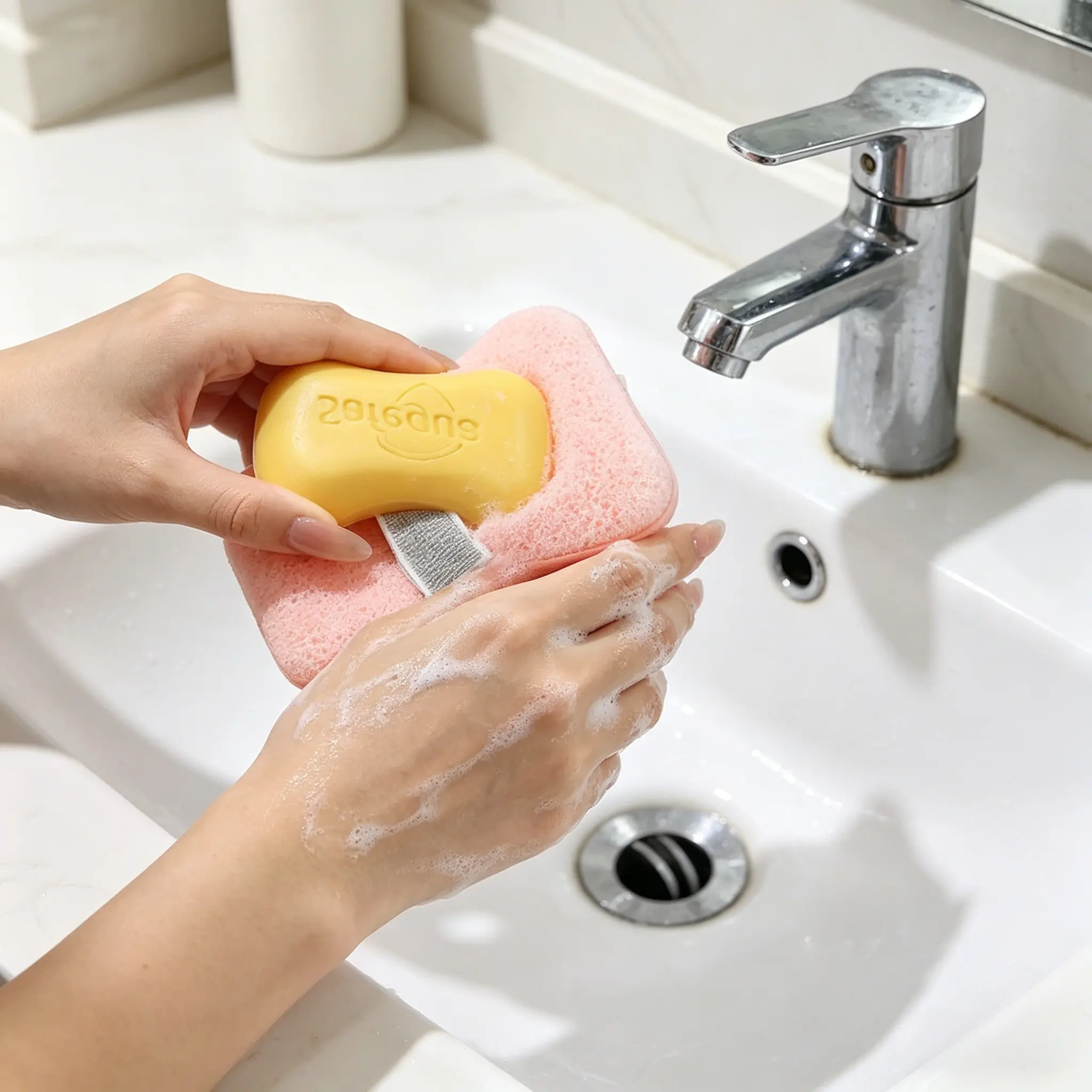Dual-Use Soap Bag Bath Sponge, Soft Exfoliating Foam Pad for Women, Reusable Cleaning Scrubber, Gentle Skin Cleanser for Shower & Body Care