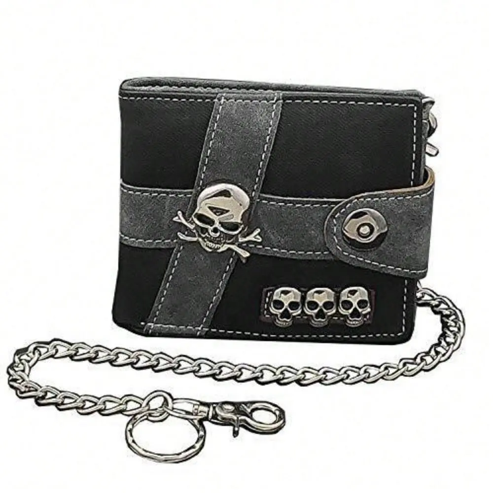 Skull Punk Biker Casual Hasp Wallet Purse With Chain For Men Or Boy