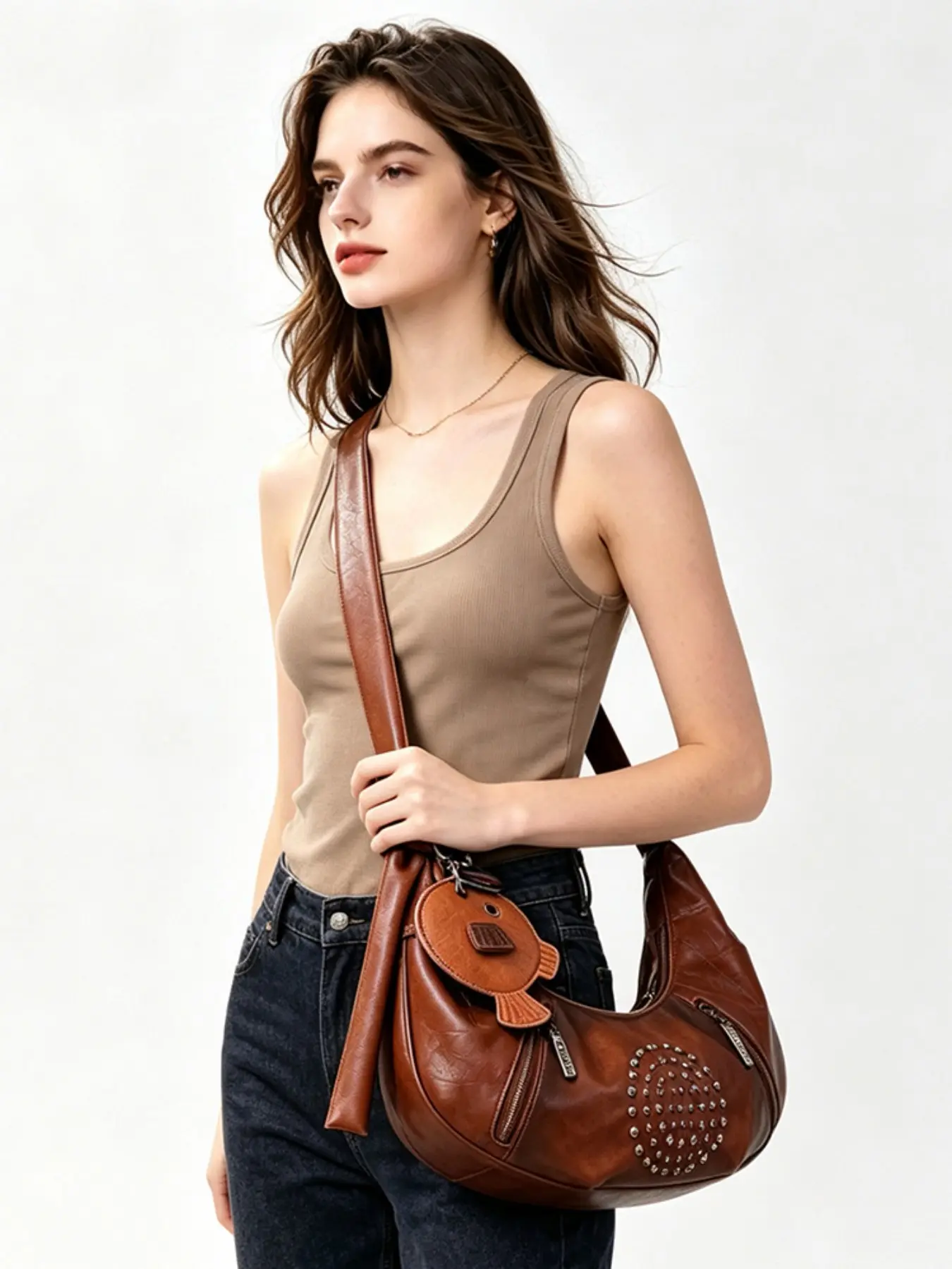 Vintage Crossbody Shoulder Bag 2026, Large Capacity PU Leather Boho Style, All Seasons Fashion Accessory for Women