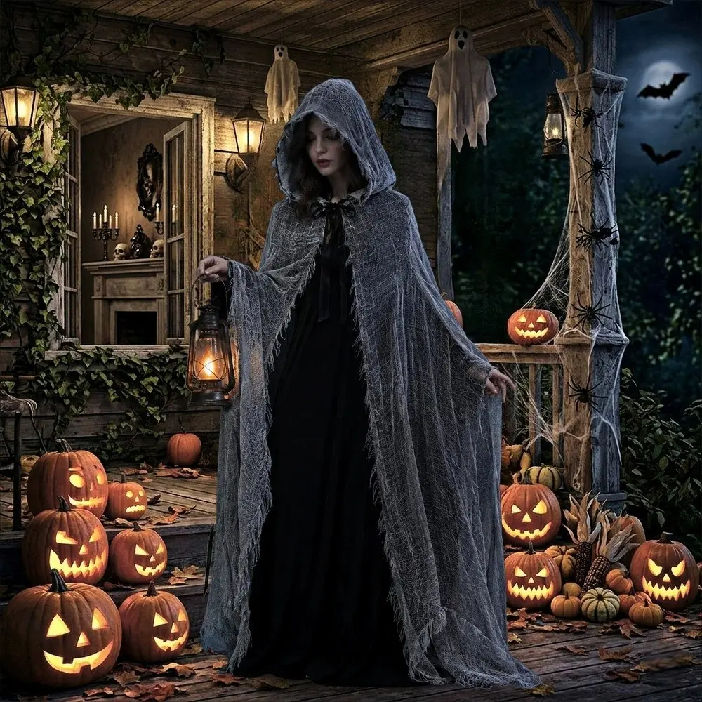 1PC Halloween Cape Costume, Cosplay Zombie Witch Devil Cloak for Men and Women, Festival Party Dress-Up Prop, Accessory, Unisex Hooded Cape