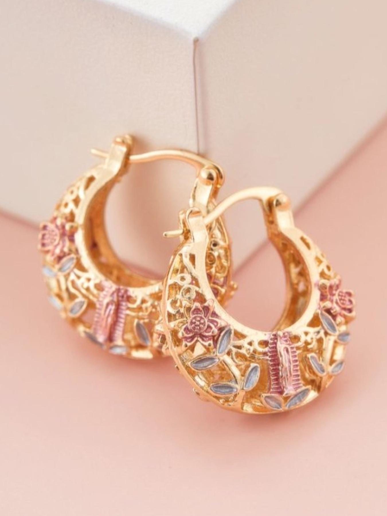 Vintage Flower Design Hollow Out Hoop Earrings, Fashionable Jewelry Accessories for Women, Trendy All-match & Exquisite Jewelry for Birthday Gift, Trendy Jewellery Accessories