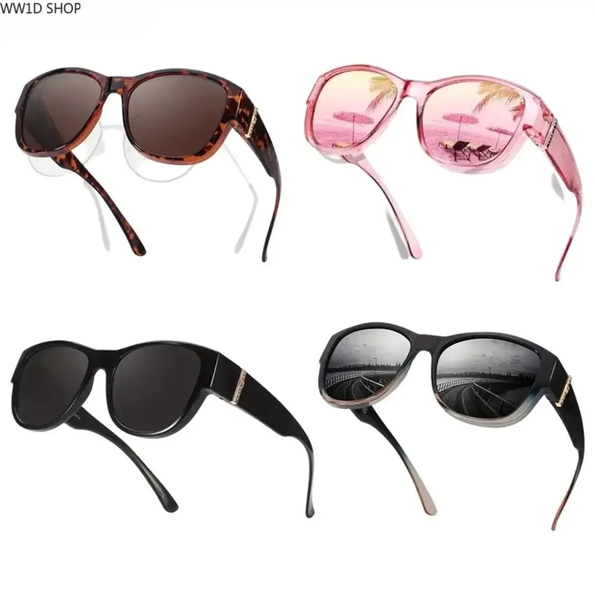 Women’s TR90 Fit Over Prescription Sunglasses - Stylish Accessories, Eyewear Fashion, Lightweight UV400 Anti-Glare Polarised Lens, Smart Polarization for Driving & Outdoor Activities, Sun Protection (4-Pack), Female