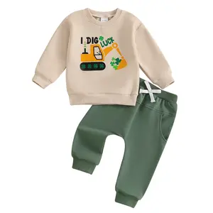 Toddler Boys Ireland Outfits Letter Digger Clover Print Long Sleeve Sweatshirts and Long Pants 2Pcs Clothes Set