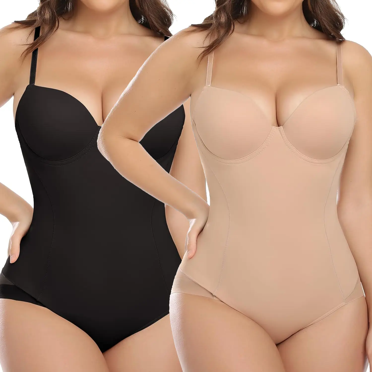 Women's Silky Sexy Spandex Fabric Bodysuit - Built-in Bra, Tummy Control, Backless Shapewear Garment, Nylon, Outerwear, Mesh, Lady, Shaper, Piece, Padded, Straps