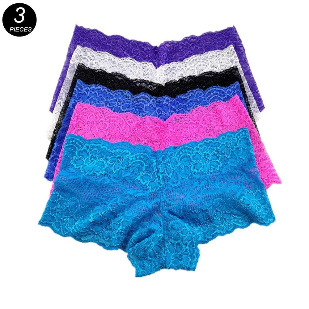 Women's Panty Shorts, 3-Piece Basic Sheer Silk Lingerie Set, Minimalist Solid Color Design, M-XXXL (Random Colors), Casual, 3Pcs( Random Color ), Panties