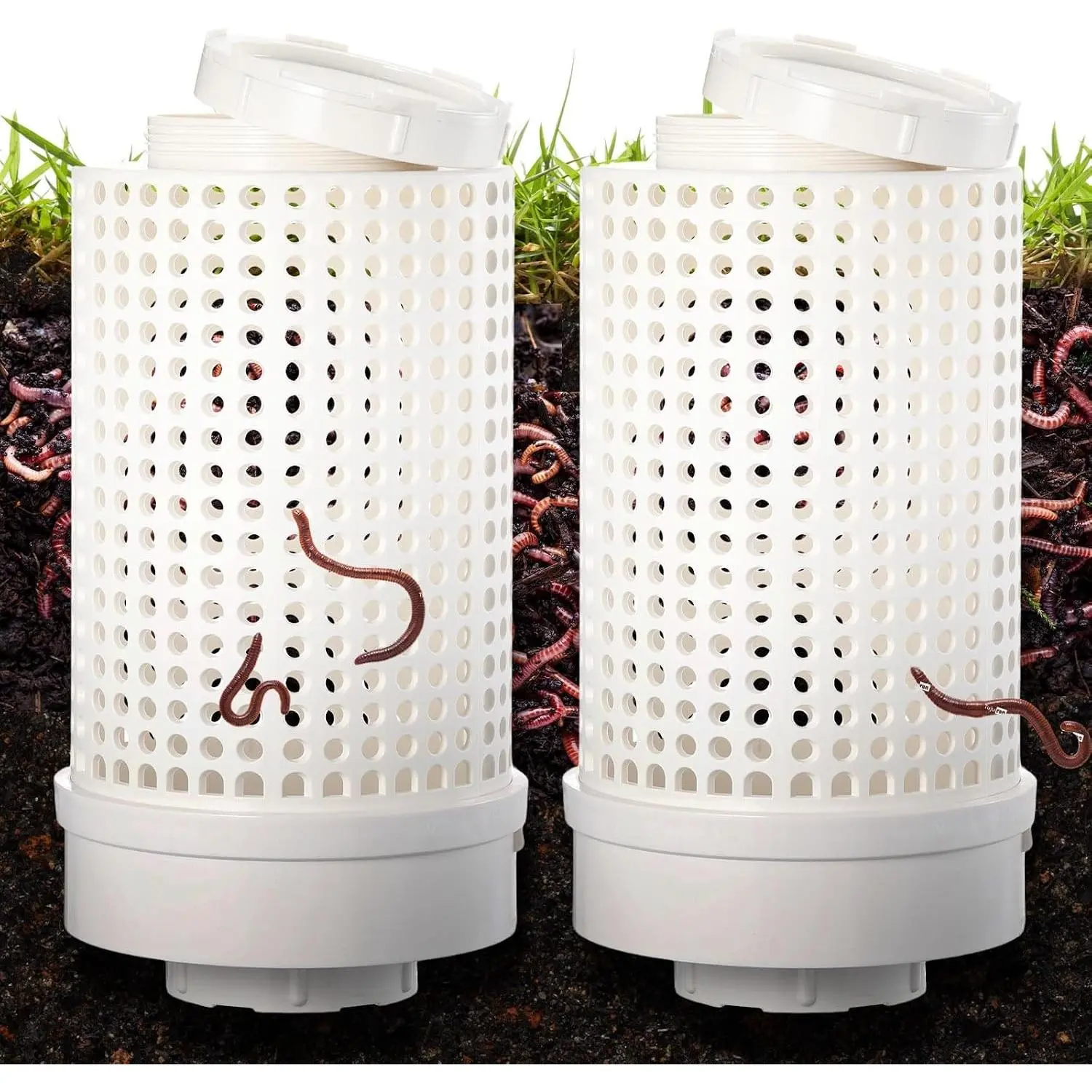 2 Pcs Inground Worm Composter Outdoor Farm Compost Bin Reducing Food Waste Composting Systems Sustainable Worm Composter for Raised Garden Beds at Home (11.81 x 6.3 x 6.3 Inch)