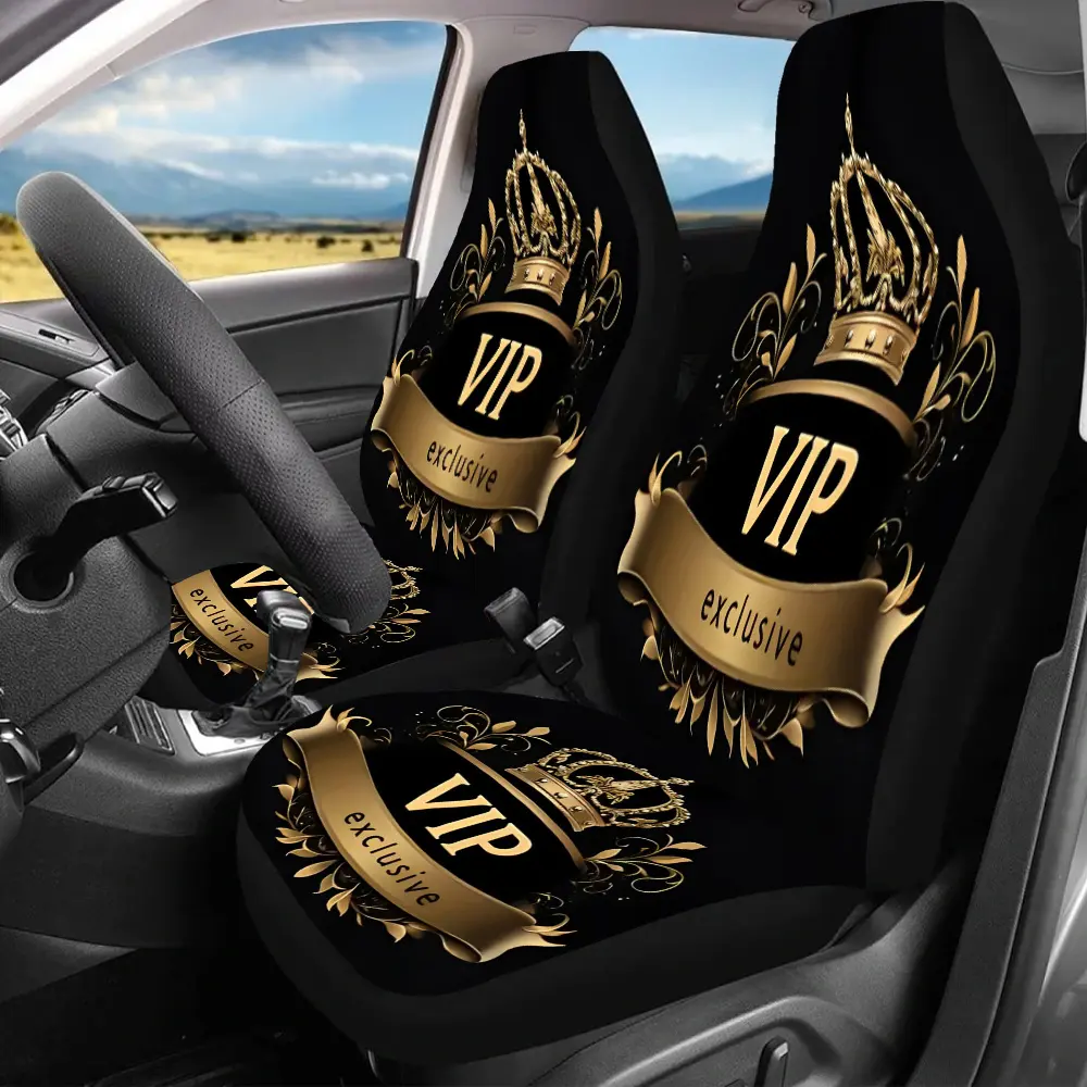Set of 2 VIP Exclusive Crown Print Car Seat Covers Designed for Both Men And Women, Suitable for All Types of Vehicles Including Cars, Suvs, Sedans, And Trucks. Improve Your Driving Experience And Make a Perfect Gift for Loved Ones