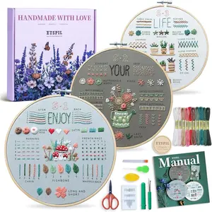 Embroidery Kit for Beginners with Magnetic Needle Minder, 4K Video Tutorials, Pre-Printed Floral Patterns & Bound Guide, Relaxing Screen-Free Home Craft for Women