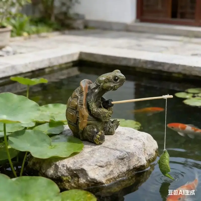 Simple resin turtle fishing decorative statue-perfect garden, pond, and courtyard decoration