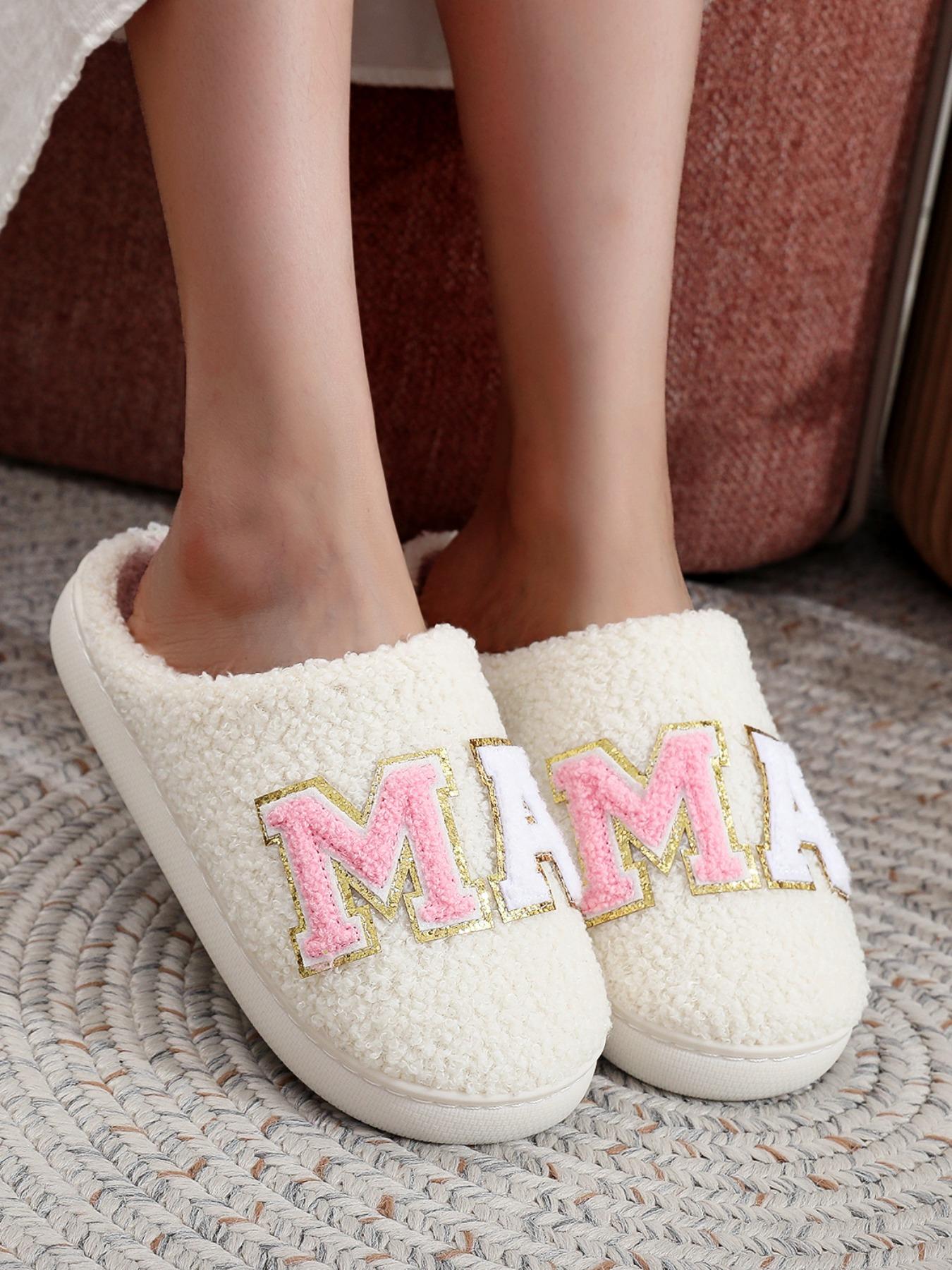 Women's Glitter Letter Pattern Plush Slippers,  House Slippers, Casual Soft Comfortable Home Slippers,  Bedroom Slippers, Ladies Slippers, Warm Slippers for Indoor & Outdoor Use for Fall & Winter