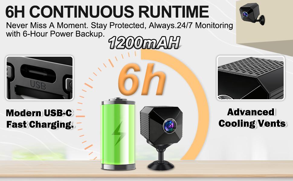 2026 Upgraded 4K Mini Wireless Security Camera, 6H Battery – Small Wireless Indoor Nanny Cam with No-Glow Night Vision, Motion Alerts, Home/Office Security Camera with Dual Storage