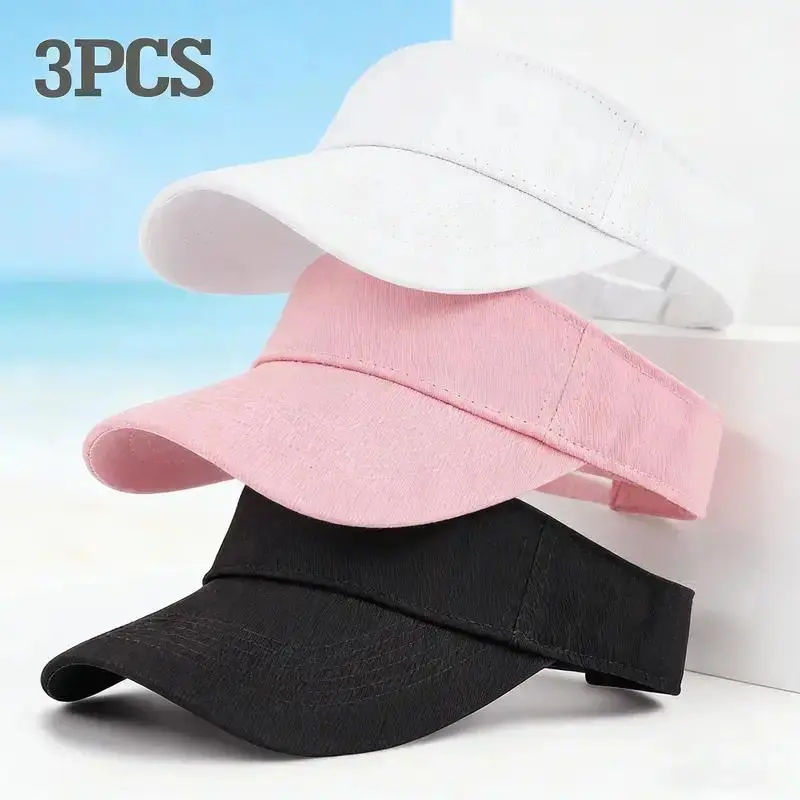 3-Pack Running Visor Hats for Men & Women, Lightweight UV Protection Sports Sun Visors, Breathable Open Top Sweat-Wicking Caps for Running, Gym, Tennis, Golf & Outdoor Workouts