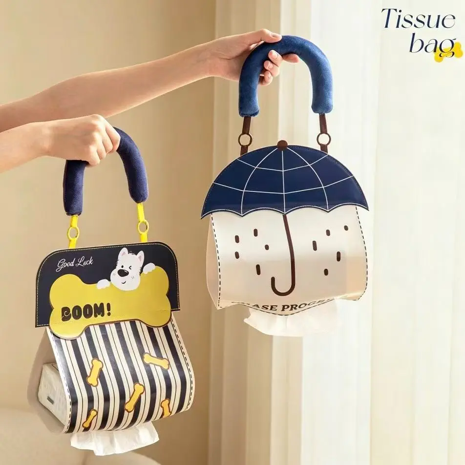 Cartoon Cute Hanging Paper Towel Holder, Waterproof Wall-Mounted Face Cloth Dispenser, Toilet Paper Bag Set, Bathroom Essentials