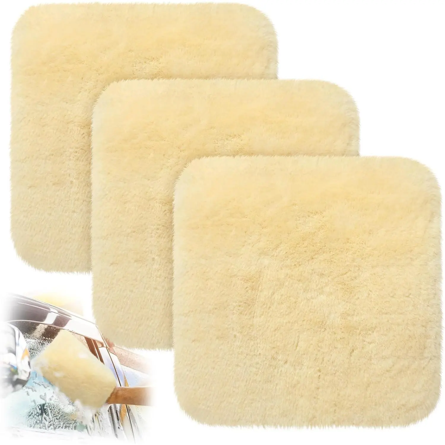 3 count   Wash Pad Wash Mitts Plush Synthetic Polish Pads for  Washing Detailing Scratch Free,10x10 Inch