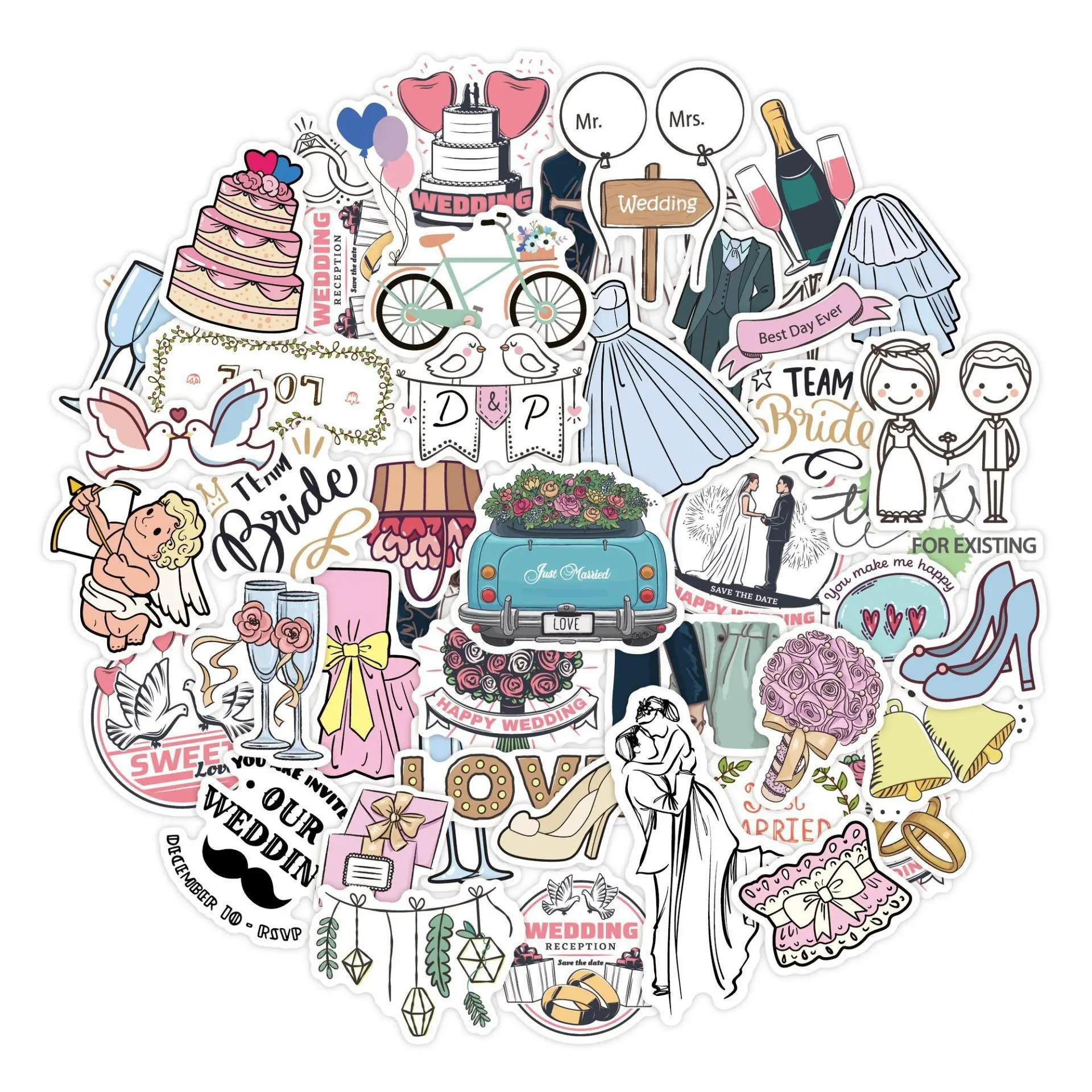 50 Wedding Stickers for Scrapbooks, Planner, Anniversary, Bridal Shower, Invitation, Unisex Gift, Perfect for Weddings and Events