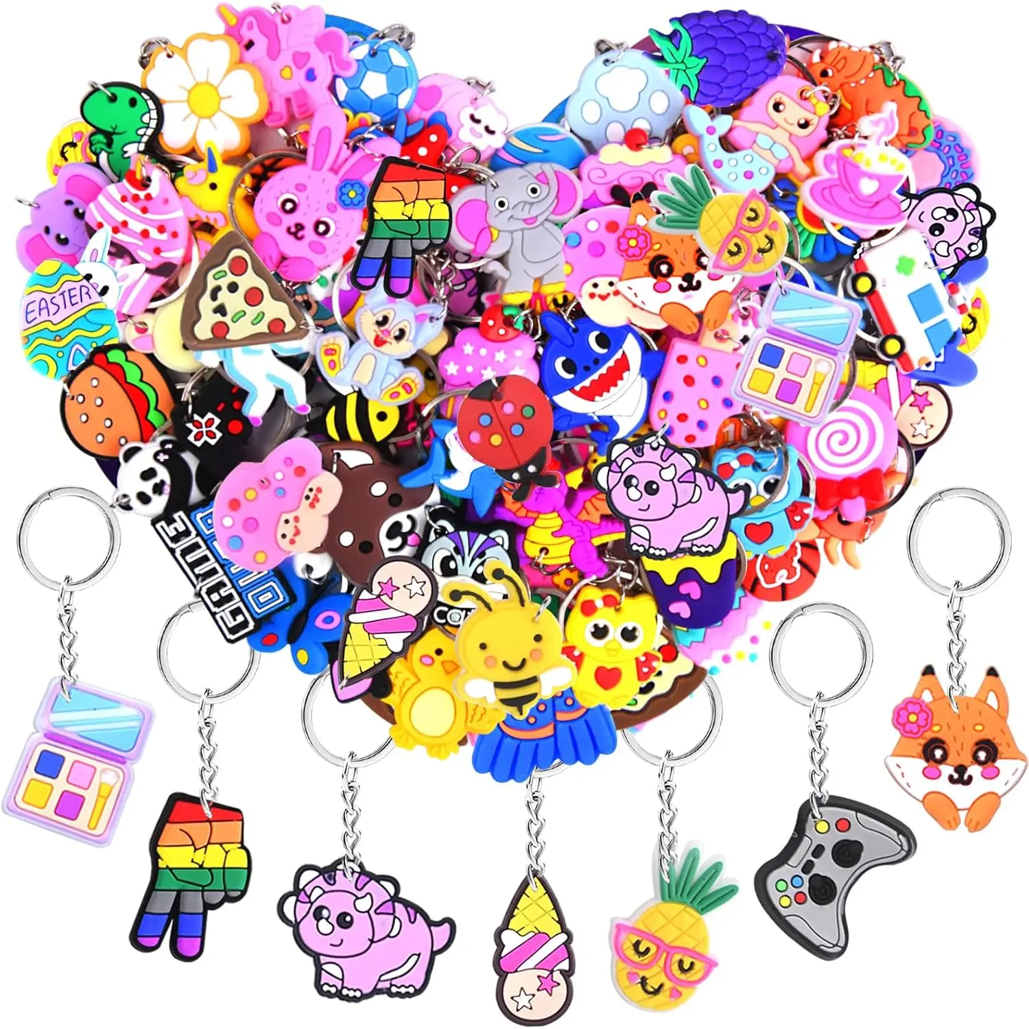 50Pcs Random Different Cute Keychains Keyring Bulk for Party Favors Classroom Prizes Students Incentives