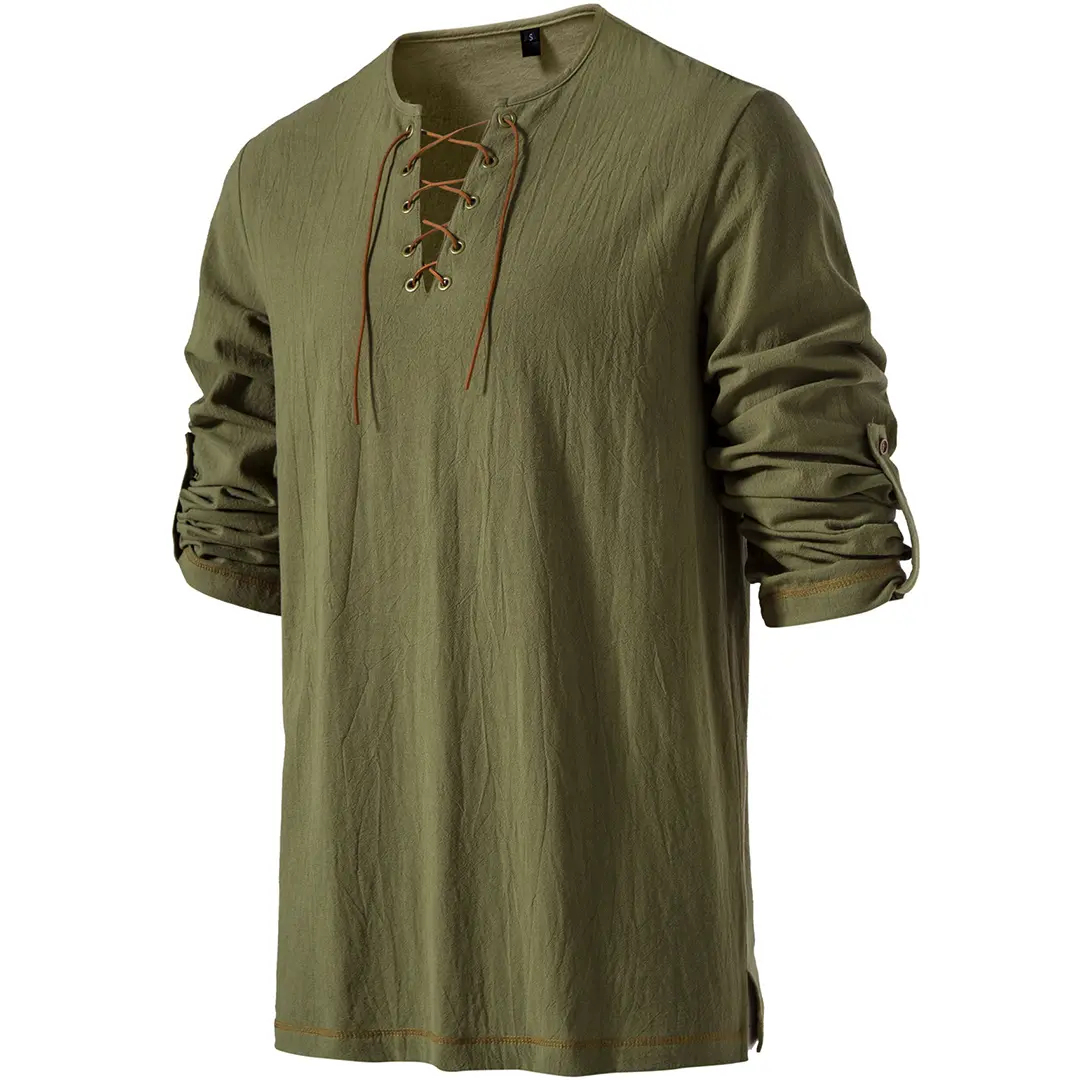 JEMITOP Men's Pure Cotton Vintage Lace Up Shirts for Pirate Renaissance Viking Medieval Costume